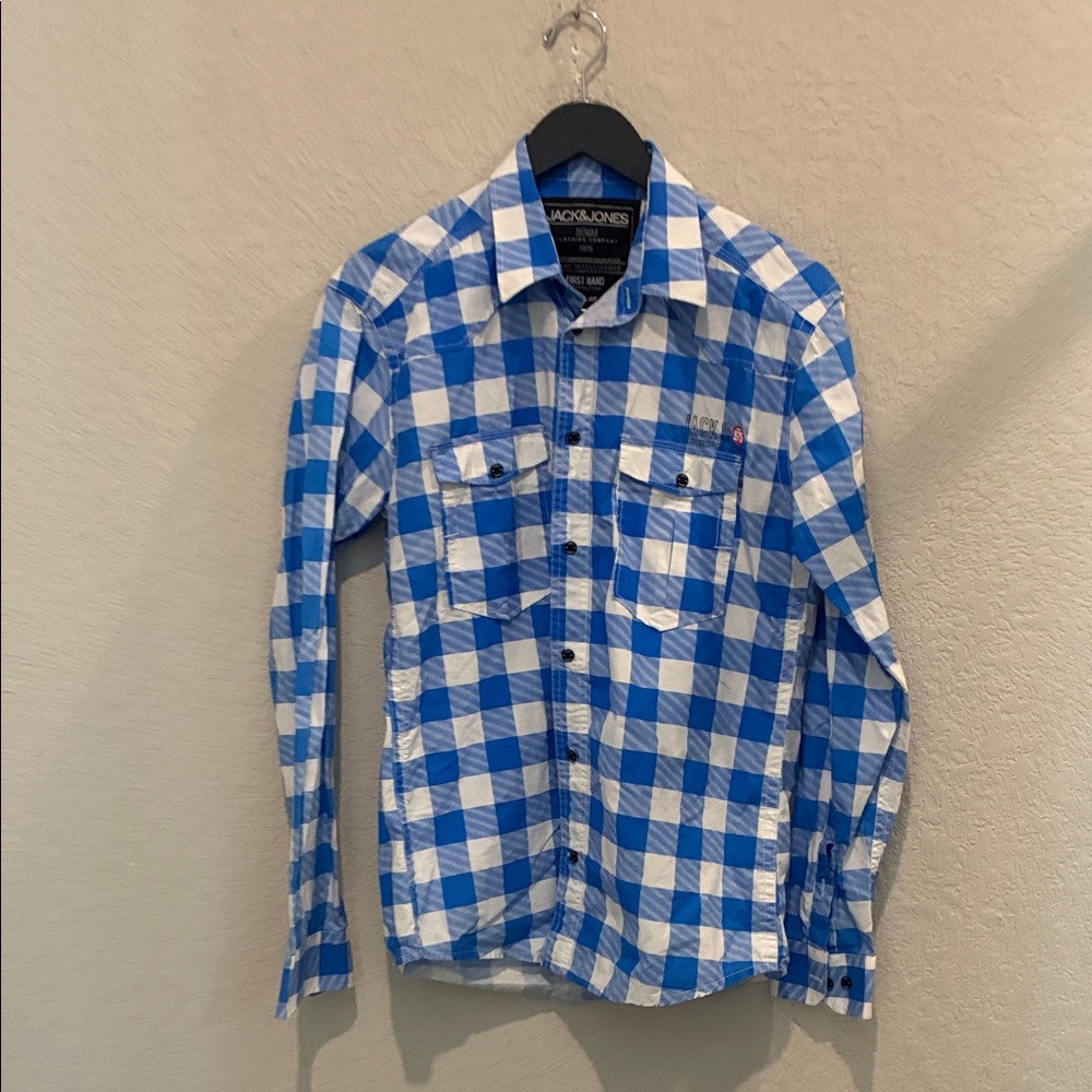 Jack & Jones Blue & White Check Casual Button-Down Shirt